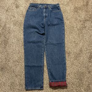 LL Bean Jeans Womens Plaid Flannel Lined Blue Denim Size 12 MT Double L Relaxed